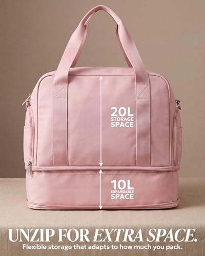 LUGG Duffle & Toiletry Bag Set – Waterproof Travel Bags for Men & Women – Lightweight, Durable 230D Twill Fabric – Fits EasyJet Cabin Size – Expandable Design – Stylish & Spacious Storage- Rose Gold — view 5