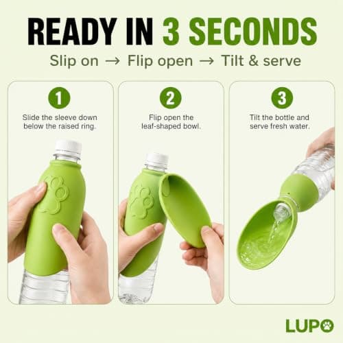 LUPO Portable Dog Water Bottle Attachment, Slip-On Travel Bowl for Walks — view 5