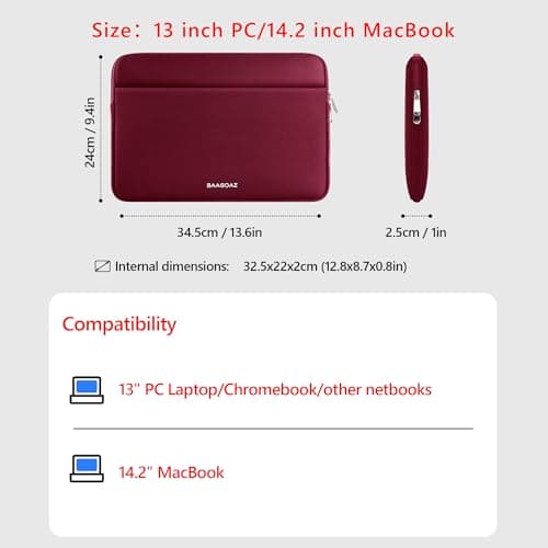 BAAGOAZ Laptop Sleeve 13-14 Inch MacBook Case with Front Pocket, Red — view 6