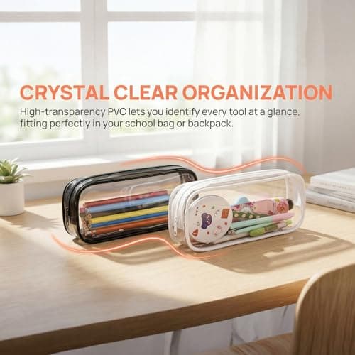 WUWEOT 10 Pack Clear Pencil Case with Zipper, Big Capacity PVC Pencil Bag Makeup Pouch Travel Toiletry Bag for School Office Stationery and Travel Storage, (Black+White) — view 3