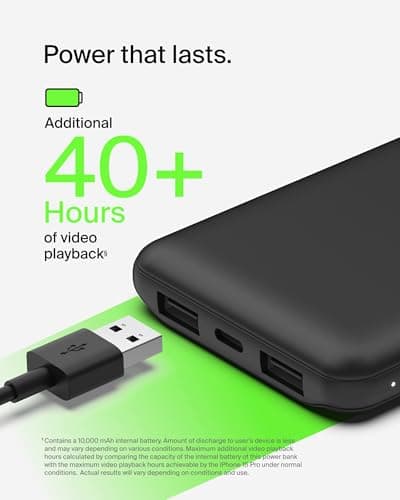 Belkin Portable Charger, 5-in-1 Power Bundle with 10000 mAh Power Bank, 2-25W USB-C Charging Block, EU/UK Plug, 60W USB-C Cable, and Travel Pouch – Fast Charging for Multiple Devices, Compact Design — view 4