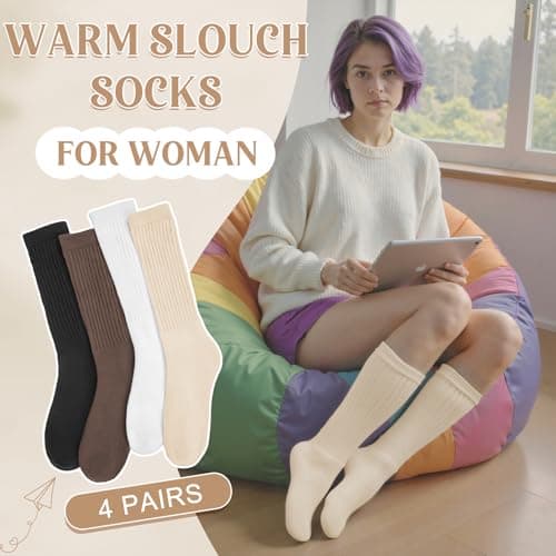 Tialfas Slouch Socks Womens Cotton Winter 4 Pairs Thick Thermal Gifts — view 3