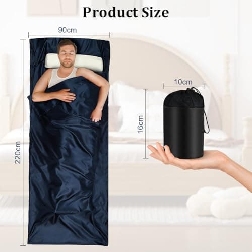 Aolso Sleeping Bag Liner, Lightweight Travel Sheet for Adults, 220 x 90 cm Camping Sheet, Ultralight Sleeping Bag Liner, Ideal for Camping, Hotels, Backpacking and Summer Trips-Blue — view 2