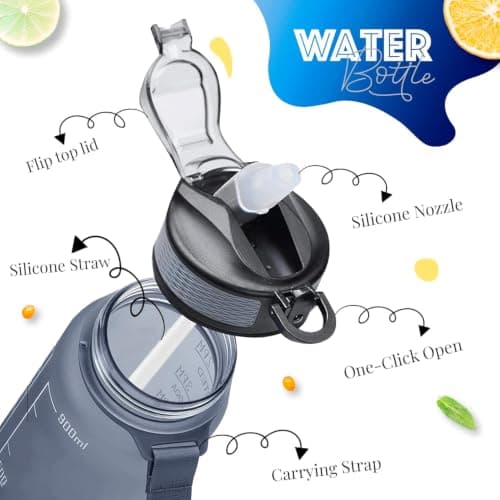Active 100 1L Water Bottle with Straw, Motivational Time Marking | Dishwasher Safe | Leak-Proof | BPA-Free Drinks Bottle for Fitness, Work, Travel & Outdoor Use — view 6