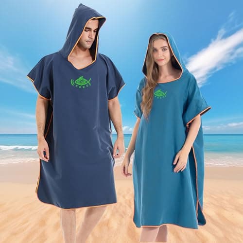 QKTYB Hooded Poncho Towel Adult for Swim Beach Surfing, Changing Robe Quick Dry Lightweight Changing Towel Extra Long Microfibre Poncho Towelling Universal Size for Men Women — view 4