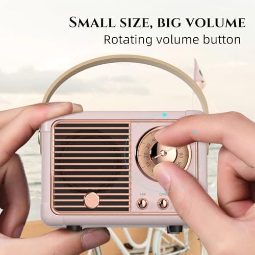 Luonaa Retro Bluetooth Speaker, Vintage Wireless Portable Speaker – Birthday Gifts for Girls, Teenage, Women, Room Decor, Cute Mini Speaker for Travel, Indoor & Outdoor (Pink) — view 6