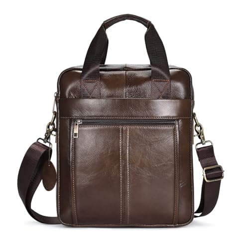 BAIGIO Mens Leather Handbag Crossbody Shoulder Messenger Bag Small Briefcase iPad Tablet Case for Work School Business Travel (Brown)