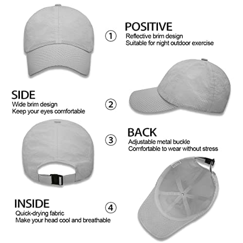 Baynetin Mens Breathable Mesh Baseball Cap,Quick Dry Ultralight Outdoor Sports Hat Adjustable Travel Summer Cap (Grey) — view 4