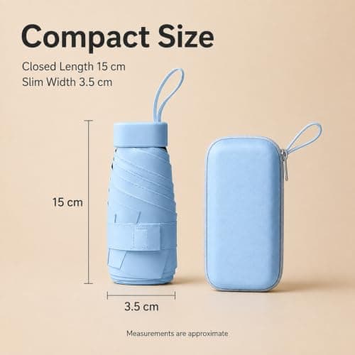 WHJYCC Mini Travel Umbrella, UPF 50+, 6-Rib, Sky Blue, with Zip Case — view 4