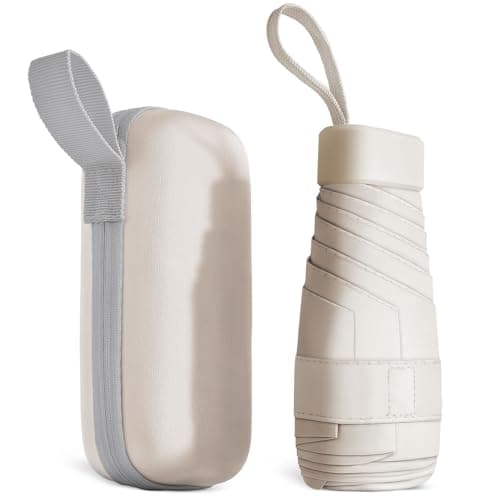 Aolso Travel Umbrella - 6 Ribs Mini UV Folding Sun Umbrella, Windproof Rain Protection With Capsule Case, Portable Pocket Size for Men Women (White)