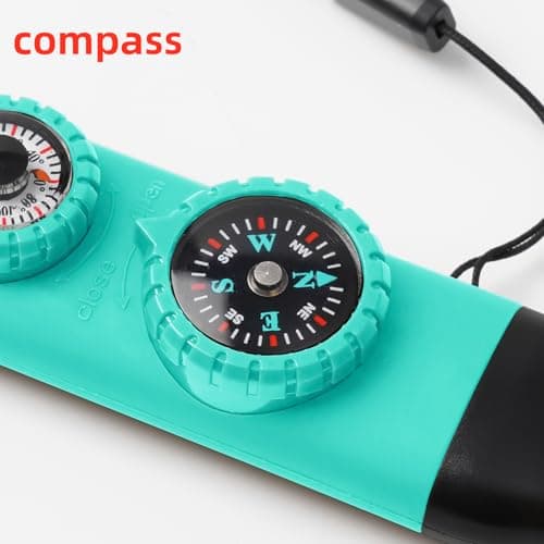 Emergency Survival Safety Whistle，Whistle for Kids with Lanyard,Compass,Thermometer,Ideal for Kayaking, Boating, Hiking, Camping, Climbing(Turquoise) — view 5