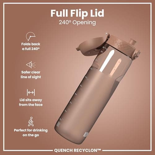Ion8 1 Litre Water Bottle, Leak Proof, Flip Lid, Carry Handle, Rapid Hydration, Dishwasher Safe, BPA Free, Contoured Grip, Ideal for Travel, Gym & Activity, Recyclon, 32oz, Half Cut Mocha Mousse — view 4