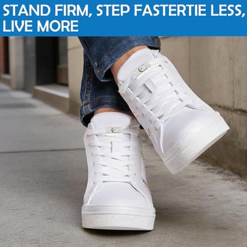 GAZIL 2 Pairs No Tie Elastic Shoe Laces White, Flat Elastic Laces with Metal Lock for Trainers, Running Walking Sneakers, Shoe Lace Adult for Sport Boots & Kids — view 5