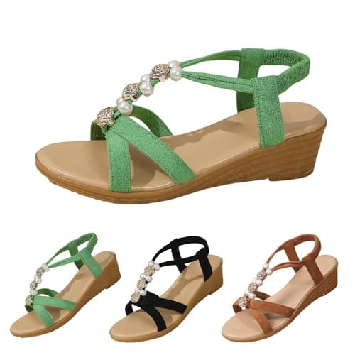 DFSDJEUW bunion sandals for women uk Womens Sandals Wide Fit Comfortable Slip on Wedge Shoes Casual Open Toe Orthopedic Slide Light Summer Cushion Plantar Fasciitis wide fit flip flops womens Green 5 — view 6