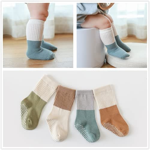 J Poqobog Baby Girls Boys Socks infant Cotton Crew Socks for newborn Non Slip/Anti Skid Toddler Knee-high Socks set… — view 2
