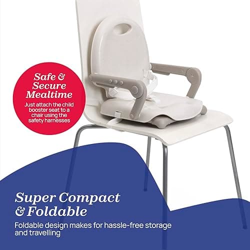 Chicco Pocket Snack Booster Seat for 6 Months to 3 Years (15kg) Portable Highchair with Adjustable Height, Foldable Design, Removable Tray and Safety Harness, Milky Way, 04079340490000 — view 4