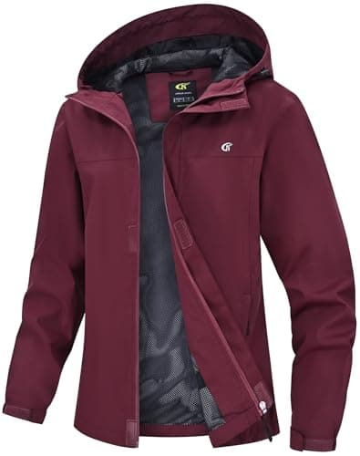 Huayuzh Womens Waterproof Jacket Rain Coats Lightweight Wine Red S — view 3