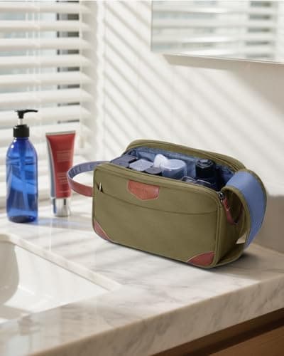 ECOHUB Toiletry Bag for Men, Water-Resistant Travel Wash Bag with Wet Pocket, Recycled Dopp Kit Shaving Bag Fit Full Size Toiletries, Wide-Open Dual Zipper Cosmetic Makeup Organizer, Yellow — view 2