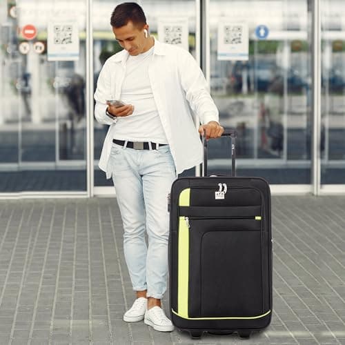 ATX Luggage Suitcase Large Expandable Soft Shell Durable Lightweight Hold Check in Trolley Case with 2 Wheels & Built-in 3 Digit Combination Lock (Black/Lime, 120 Liters) — view 6