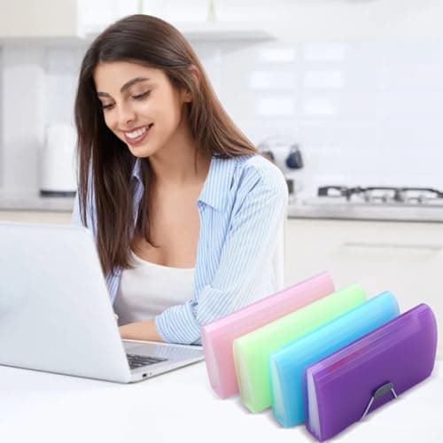 File Organiser, 4 Pack Expanding File Folder, A6 Size Portable Accordion Folder with 13 Pockets, Organiser Box Files with Colored Labels Index for Cards Bills Coupons Receipt(4 Colors) — view 6