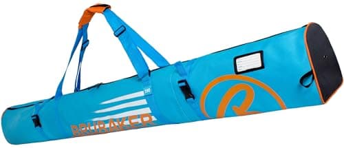 Brubaker Carver Champion Ski Bag Blue Orange - Padded Ski Bag for 1 Pair of Skis and Poles - Tear-Resistant Ski Bag 190 x 34 x 34 cm