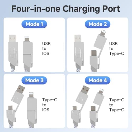 AHRLIC 4-in-1 USB Charging Cable Keychain – Zinc Alloy, Multi-Adapter Charger Cord for USB, Type-C, Micro USB, iOS Port Devices – 60W Fast Charging, Magnetic Stretchable Travel Cable (Light Gray) — view 3