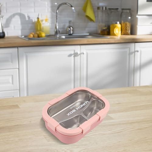 Stainless Steel Lunch Box With 3 Compartments, Leakproof Container With Secure Latches For School Work Travel, Dishwasher Safe Tray, Portable Meal Organizer For Adults And Kids(Pink) — view 6