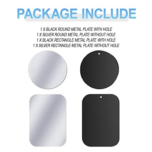 sphires 4 Pack Metal Plate for Magnetic Phone Car Mount 2 X Round and 2 X Rectangular Metal Plate for Car Magnetic Phone Holder — view 4