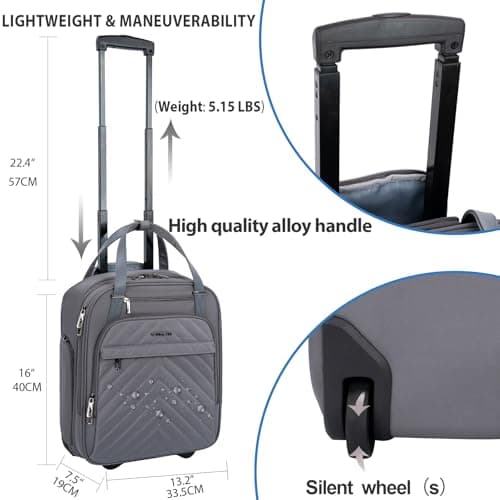 VANKEAN Rollable Laptop Bag Underseat Travel Backpack with Wheels 16” Grey — view 3