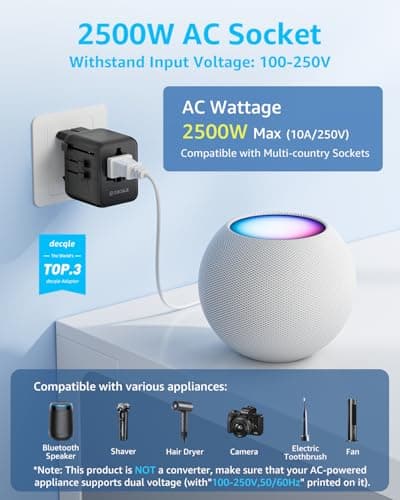 decqle “Pro” Universal Travel Adapter for International Travel -EU UK US AU — view 2