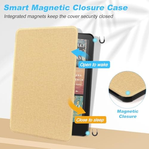 DMLuna Case for All-New 7" Kindle Paperwhite (12th Generation) 2024 Model:SA569P / Kindle Colorsoft Signature Edition (1st Gen), PU Leather, Lightweight Water-Safe Cover with Auto Sleep Wake, Khaki — view 3