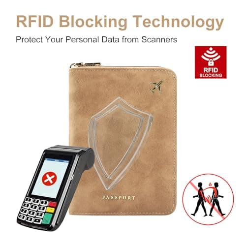 ILIYAH RFID Anti-Theft Passport Wallet Holder - Waterproof PU Leather Family Travel Document Organizer with Safe Zipper (Brown) — view 4