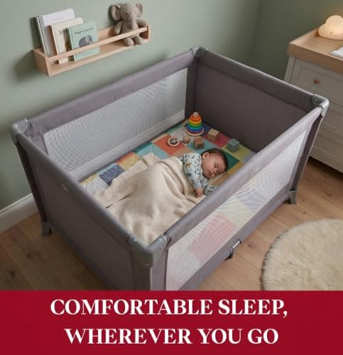 REQUISITE NEEDS Travel Cot, Lightweight, From Birth to 15kg, Easy Fold & Compact, Padded Mattress, Travel Bag - Grey — view 5