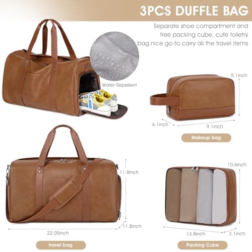 3PCS Faux Leather Weekender Bag for Women Men Travel Bag Overnight Bags — view 6