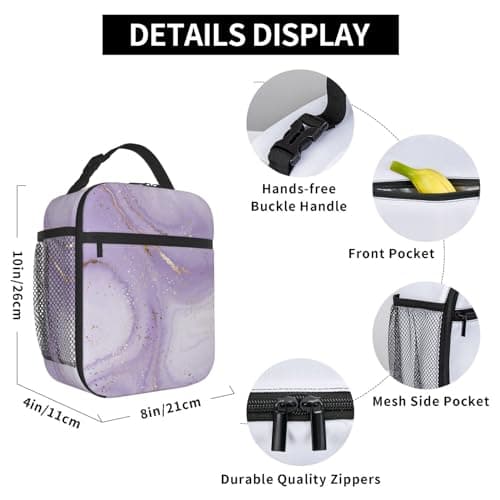 cromcu Lavender Marble Insulated Lunch Box for Women Girls Nature Lovers,Polyester Reusable Cooler Lunchbox Gifts,Purple Texture Leakproof Lunchbag for Work,Picnic,Travel,Hiking,Fishing,Camping — view 2