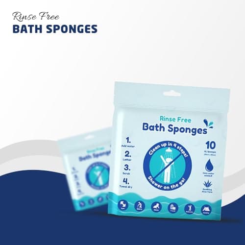 10pk Rinse Free Bath Sponges, 20x20cm Bath Wipes for Travel, Gym, Camping, Elderly, Babies, Single Use Shampoo Shower, Soothing Aloe Vera, Only Water Needed — view 2