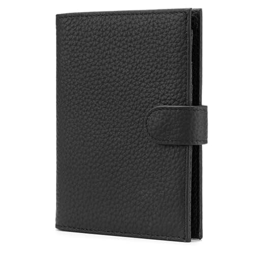 Karmiir RFID Blocking Leather Passport Wallet, Compact Travel Wallet for Women & Men, Black, 9 Compartments, 3 Card Slots, Zippered Coins Pocket, Slim & Portable, Unisex-Adults, Gift Option
