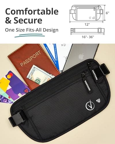 Vantamo Bum Bag with RFID, Ultra-Thin Money Belts for Travel Hidden Men, 2 Compartment Fanny Pack for Women Fits Passport & Phone to Protect Valuables, Waist Bag for Traveling, Hiking & Walks — view 4