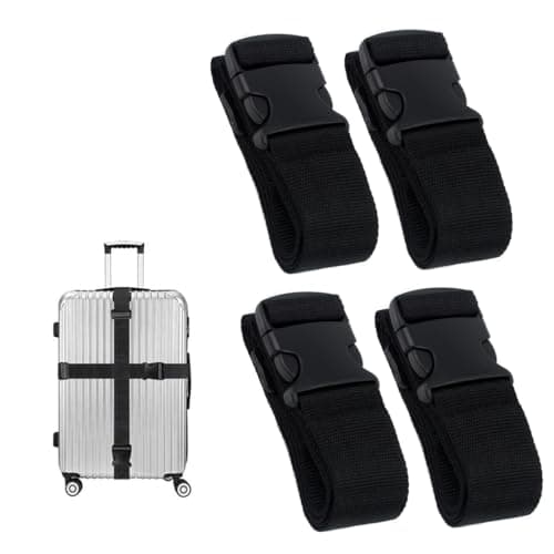 Luggage Straps for Suitcase Heavy Adjustable Suitcase Straps with Quick Release Buckle Suitcase Identifier Bands for Travel Case Non-Slip Travel Belt Travel Accessories (Black, 4pcs)