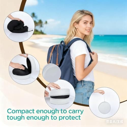Romon U Shaped Travel Pillow,Travel Memory Foam Pillow,360° Ergonomic Support,Adjustable Lanyard,Hard Case For Airplane Car Train Black — view 5