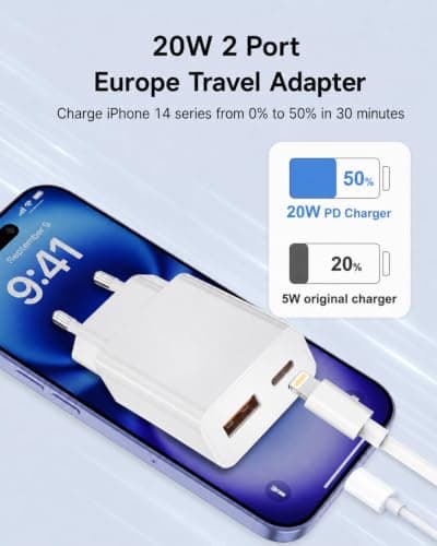20W EU Travel Charger with USB-A/C Port UK to European Plug Adapter EU Plug — view 2
