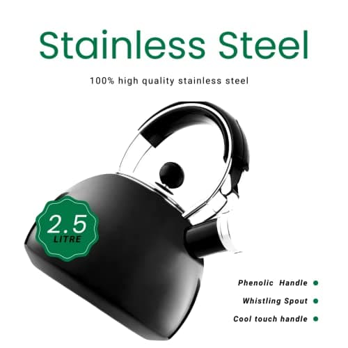 Premium Stainless Steel Whistling Kettle | 10 Colors | Stove top | Non-Drip Pouring Spout | Cool Touch Handle | Whistling Spout | 2.5L Capacity (Blue) — view 3
