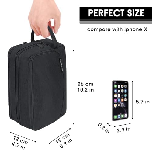 WANDF Toiletry Bag Water-Resistant Nylon Travel Wash Bag Lightweight Dopp Kit for Men and Women (Denim Pure Black) — view 5