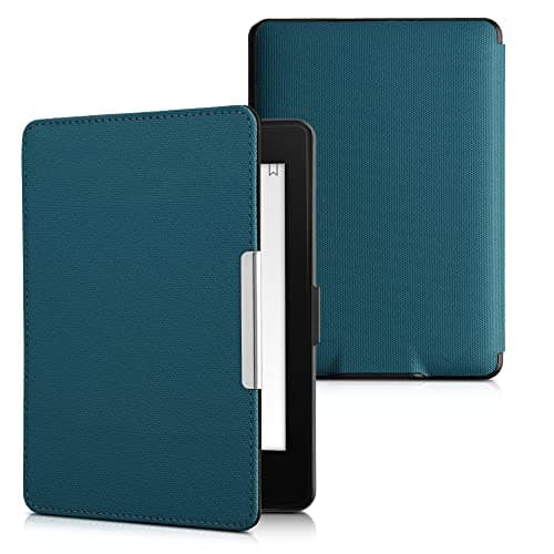 kwmobile Case Compatible with Amazon Kindle Paperwhite - Nylon Protective e-Reader Cover Folio Book Style Case - Petrol — view 5