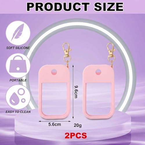 2pcs Silicone Case Compatible with Touchland Hand Sanitizer Spray, Thickened Hand Sanitiser Holder with Keychain for 1 Fl Oz / 30ml Portable Mist Bottle, Travel Accessories for Bags & Purses (Pink) — view 2
