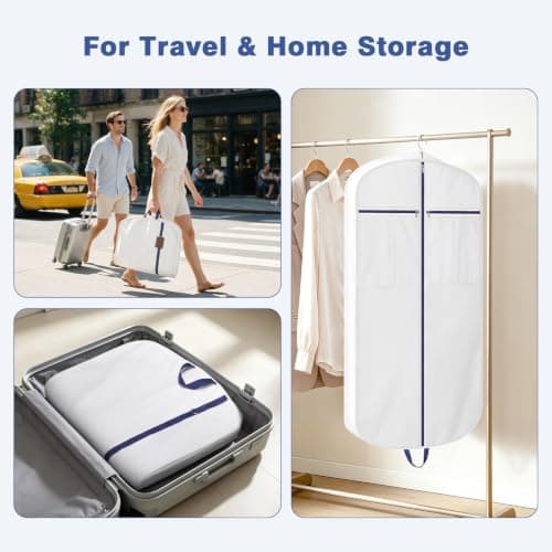 Univivi Premium Cotton Garment Bags for Travel, 43 in Suit Cover Bag,White — view 5