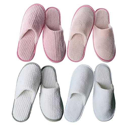 JK Home 4 Pairs Unisex Guest Slippers for Spa Hotel Travel Indoor House