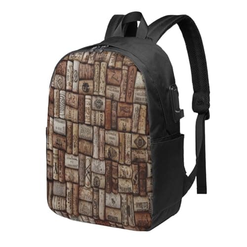 FEYUNYAN Laptop Backpack for Men Women, Durable Water-Resistant College School Backpack with USB Charging Port & Headphone Jack, Wine cork Travel Backpack for Work Business Outdoor