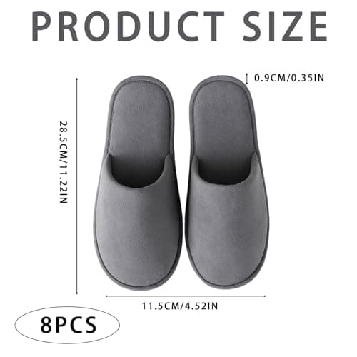 GYTFOG 4 Pairs Hotel Slippers, Grey Indoor Slippers for Travel, Spa Treatments, Home and Airplane, Non Slip Comfortable Slippers for Women and Men, Travel accommodation, Lightweight — view 3