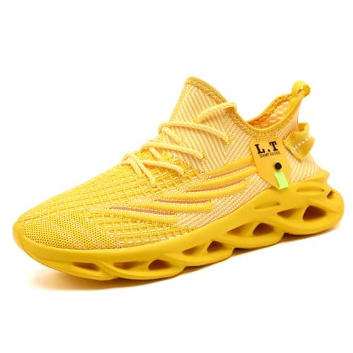 VGPSFN Mens Trainers Running Walking Shoes Sport Outdoor Casual Tennis Gym Hiking Shoes Lightweight Comfortable Fitness Sneakers for Men Fashion Work Athletic Jogging Yellow UK 9.0